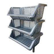 Этажерка органайзер для хранения на кухню, в ванную пластиковая серая